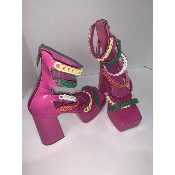 Azalea Wang Pink Corrine Chain Link Platform Sandals Size 7.5 - Picture 2 of 8